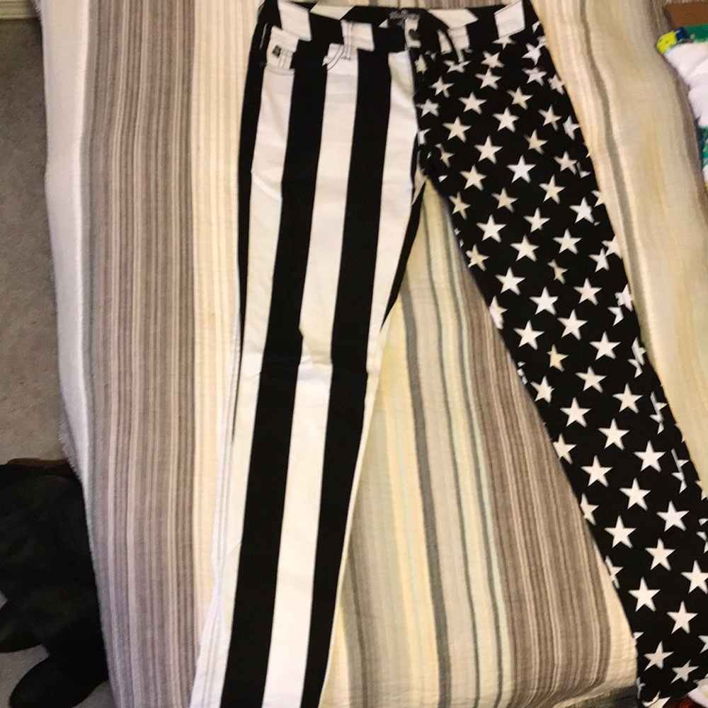 Black and white striped and star skinny jeans